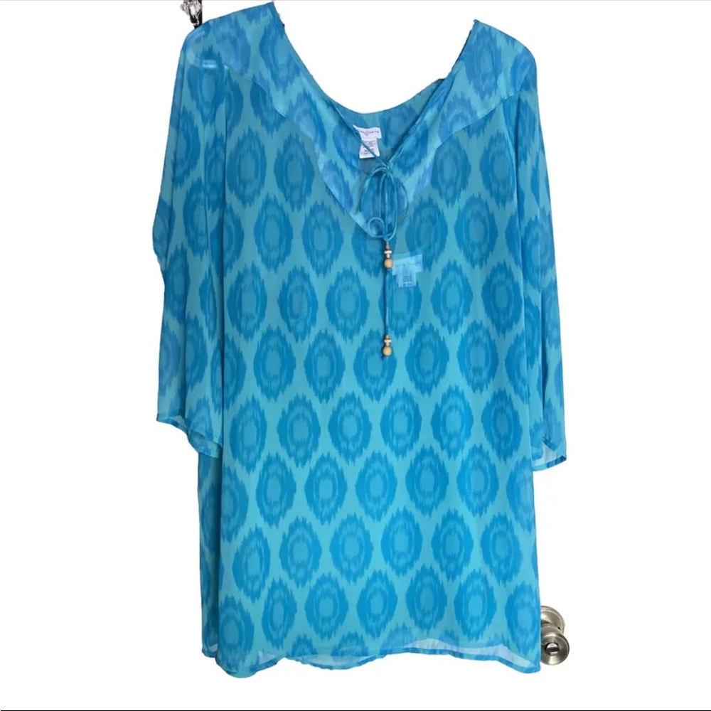 Womens Top Size XL 2- Piece Tank Top and Tunic Sheer Blouse Top Flow Animal Blue